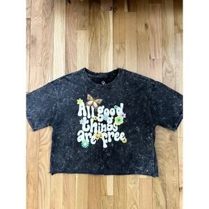 Organic Generation Graphic Retro Gray Acid Wash Crop T-Shirt Teen (size M)